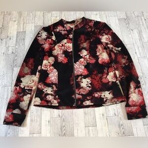 Roz‎ & Ali Women’s Floral Bomber Jacket Boho Bohemian Windbreaker Size Small